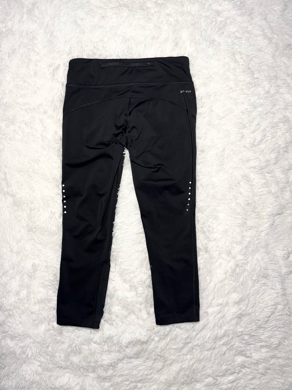 Nike Black Cropped Drawstring Leggings with White Swoosh Size S - Picture 7 of 8